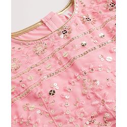 Babyhug Georgette Woven Half Sleeves Sequined Embroidered Choli Lenhenga Set with Dupatta & Lace Detailing - Pink