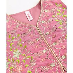 Babyhug Net Woven Sleeveless Floral Embroidered Choli Lehenga Set with Dupatta & Sequin Detailing - Limegreen & Fuschia