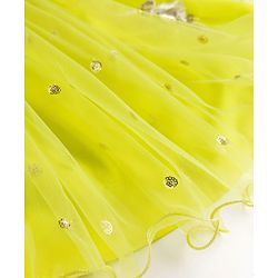 Babyhug Net Woven Sleeveless Floral Embroidered Choli Lehenga Set with Dupatta & Sequin Detailing - Limegreen & Fuschia
