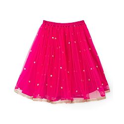 Babyhug Net Woven Sleeveless Chanderi Embroidered Long Choli With Net Lehenga and Dupatta Set- Fuchsia & Lime Green