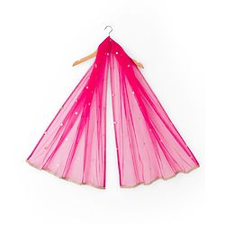 Babyhug Net Woven Sleeveless Chanderi Embroidered Long Choli With Net Lehenga and Dupatta Set- Fuchsia & Lime Green