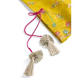 Babyhug Net Woven Sleeveless Chanderi Embroidered Long Choli With Net Lehenga and Dupatta Set- Fuchsia & Lime Green