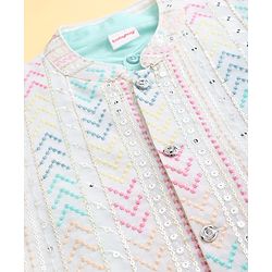 Babyhug Cotton Blend Woven Full Sleeves Kurta Pyjama Set with Embroidered Nehru Jacket - Aqua Blue