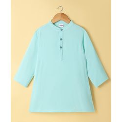 Babyhug Cotton Blend Woven Full Sleeves Kurta Pyjama Set with Embroidered Nehru Jacket - Aqua Blue