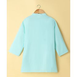 Babyhug Cotton Blend Woven Full Sleeves Kurta Pyjama Set with Embroidered Nehru Jacket - Aqua Blue