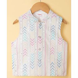Babyhug Cotton Blend Woven Full Sleeves Kurta Pyjama Set with Embroidered Nehru Jacket - Aqua Blue