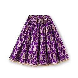 Babyhug Woven Sleeveless Floral & Sequin Embroidered Foil Printed Choli Lehenga Set with Dupatta & Lace Detailing - Purple