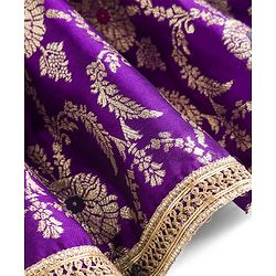 Babyhug Woven Sleeveless Floral & Sequin Embroidered Foil Printed Choli Lehenga Set with Dupatta & Lace Detailing - Purple