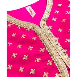 Babyhug Woven Sleeveless Floral & Sequin Embroidered Foil Printed Choli Lehenga Set with Dupatta & Lace Detailing - Purple
