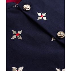 Babyhug Cotton Blend Woven Full Sleeves Solid Kurta Pyjama Set With Floral Embroidered Jacket - Dark Pink & Navy Blue