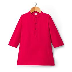 Babyhug Cotton Blend Woven Full Sleeves Solid Kurta Pyjama Set With Floral Embroidered Jacket - Dark Pink & Navy Blue
