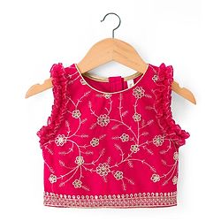 Babyhug Georgette Woven Sleeveless Chinnon Embroidered Choli Lehenga Set with Dupatta & Lace Detailing- Pink