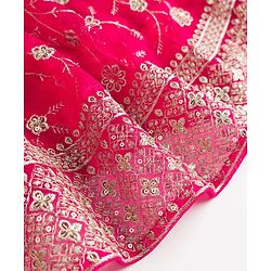 Babyhug Georgette Woven Sleeveless Chinnon Embroidered Choli Lehenga Set with Dupatta & Lace Detailing- Pink