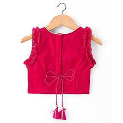 Babyhug Georgette Woven Sleeveless Chinnon Embroidered Choli Lehenga Set with Dupatta & Lace Detailing- Pink