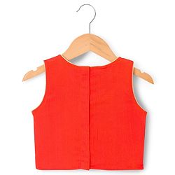 Babyhug Georgett Woven  Sleeveless Floral Embroidered Lehenga Choli & Dupatta Set- Orange