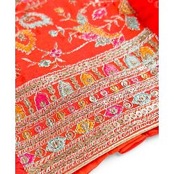 Babyhug Georgett Woven  Sleeveless Floral Embroidered Lehenga Choli & Dupatta Set- Orange