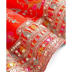 Babyhug Georgett Woven  Sleeveless Floral Embroidered Lehenga Choli & Dupatta Set- Orange