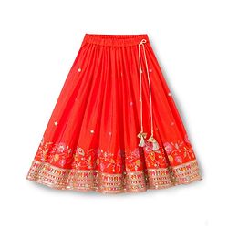 Babyhug Georgett Woven  Sleeveless Floral Embroidered Lehenga Choli & Dupatta Set- Orange