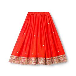 Babyhug Georgett Woven  Sleeveless Floral Embroidered Lehenga Choli & Dupatta Set- Orange