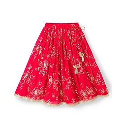 Babyhug Georgette Woven Sleeveless Chinnon Sequin Embroidered Choli Lehenga  & Dupatta Set with Lace Detailing -  Red