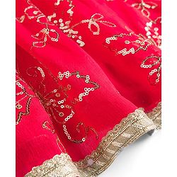 Babyhug Georgette Woven Sleeveless Chinnon Sequin Embroidered Choli Lehenga  & Dupatta Set with Lace Detailing -  Red