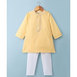 Babyhug Cotton Blend Woven Full Sleeves Striped Kurta Pyjama Set - Yellow