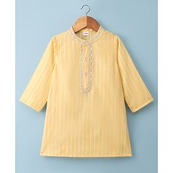 Babyhug Cotton Blend Woven Full Sleeves Striped Kurta Pyjama Set - Yellow