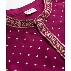 Babyhug Cotton Blend Woven Full Sleeves Kurta Pyjama Set with Foil Polka Dot Print - Fuchsia