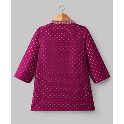 Babyhug Cotton Blend Woven Full Sleeves Kurta Pyjama Set with Foil Polka Dot Print - Fuchsia