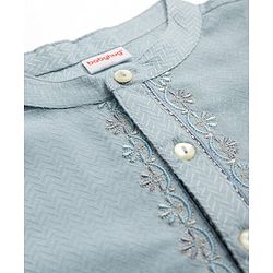 Babyhug Rayon Woven Full Sleeves Floral Embroidered Dobby Solid Kurta Pyjama Set - Light Blue