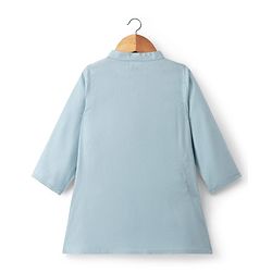Babyhug Rayon Woven Full Sleeves Floral Embroidered Dobby Solid Kurta Pyjama Set - Light Blue