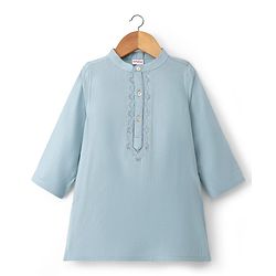 Babyhug Rayon Woven Full Sleeves Floral Embroidered Dobby Solid Kurta Pyjama Set - Light Blue