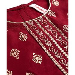 Babyhug Chanderi Woven Half Sleeves Floral Foil Printed Choli Lehenga Set With Dupatta - White & Red