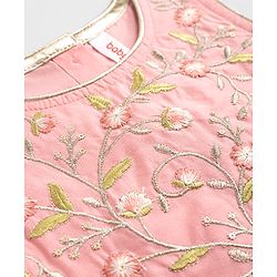 Babyhug Chanderi Woven Sleeveless Floral Embroidered Choli & Lehenga Set With Dupatta - Pink