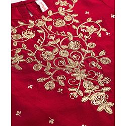 Babyhug Cotton Blend Woven Three Forth Sleeves Foil Printed & Floral Embroidered Kurta Salwar Set With Dupatta - Fuchsia