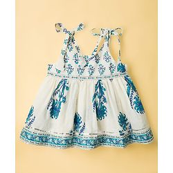 Babyhug 100% Cotton Cambric Woven Sleeveless Kurti Gharara Set With Floral Print & Dupatta - White