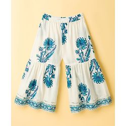 Babyhug 100% Cotton Cambric Woven Sleeveless Kurti Gharara Set With Floral Print & Dupatta - White