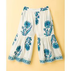 Babyhug 100% Cotton Cambric Woven Sleeveless Kurti Gharara Set With Floral Print & Dupatta - White