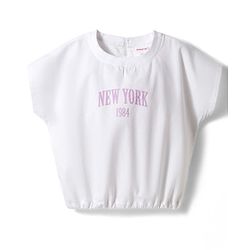Babyhug Cotton Woven Half Sleeves Text Printed Top & Pant Set - White & Lilac