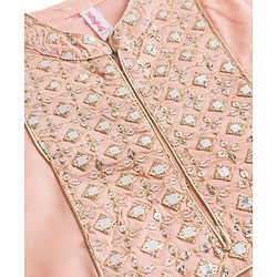 Babyhug Cotton Blend Woven Full Sleeves Solid Color Kurta Pajama Set with Embroidery - Peach