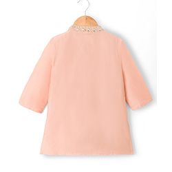 Babyhug Cotton Blend Woven Full Sleeves Solid Color Kurta Pajama Set with Embroidery - Peach