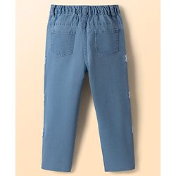 Babyhug Cotton Woven Half Sleeves Top & Jeans Set With Bow Embroidery - White & Light Blue