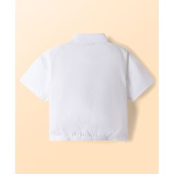 Babyhug Cotton Woven Half Sleeves Top & Jeans Set With Bow Embroidery - White & Light Blue