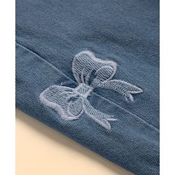 Babyhug Cotton Woven Half Sleeves Top & Jeans Set With Bow Embroidery - White & Light Blue
