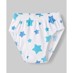 Babyhug 100% Cotton Single Jersey Knit Briefs With Stripes & Star Print Pack of 3 - White, Red & Light Blue