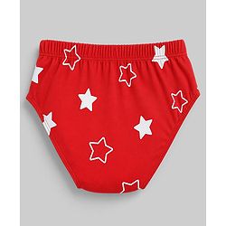 Babyhug 100% Cotton Single Jersey Knit Briefs With Stripes & Star Print Pack of 3 - White, Red & Light Blue