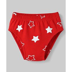 Babyhug 100% Cotton Single Jersey Knit Briefs With Stripes & Star Print Pack of 3 - White, Red & Light Blue