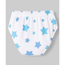Babyhug 100% Cotton Single Jersey Knit Briefs With Stripes & Star Print Pack of 3 - White, Red & Light Blue