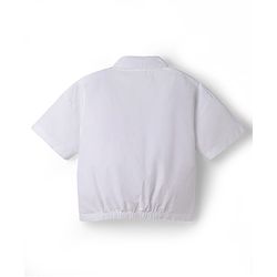Babyhug Cotton Woven Half Sleeves Solid Top & Pant Set - White & Light Green