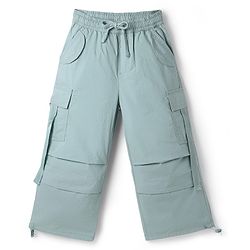 Babyhug Cotton Woven Half Sleeves Solid Top & Pant Set - White & Light Green